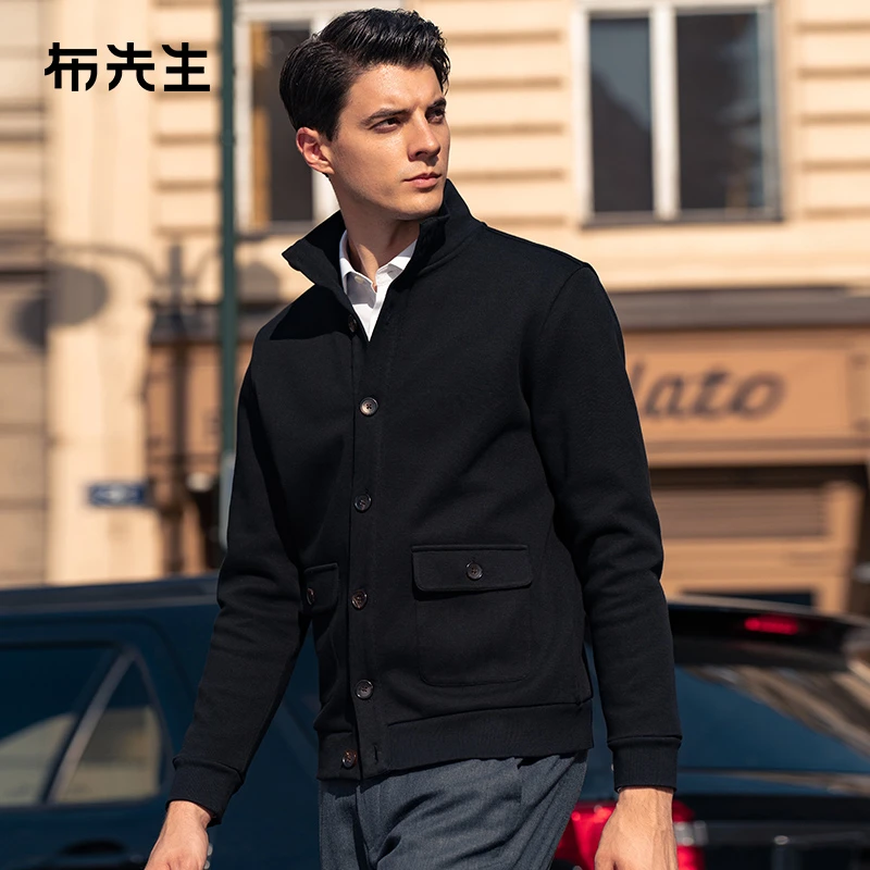 Mr.Bu布先生加绒针织外套男士春季半高领长袖开衫外套BT12359