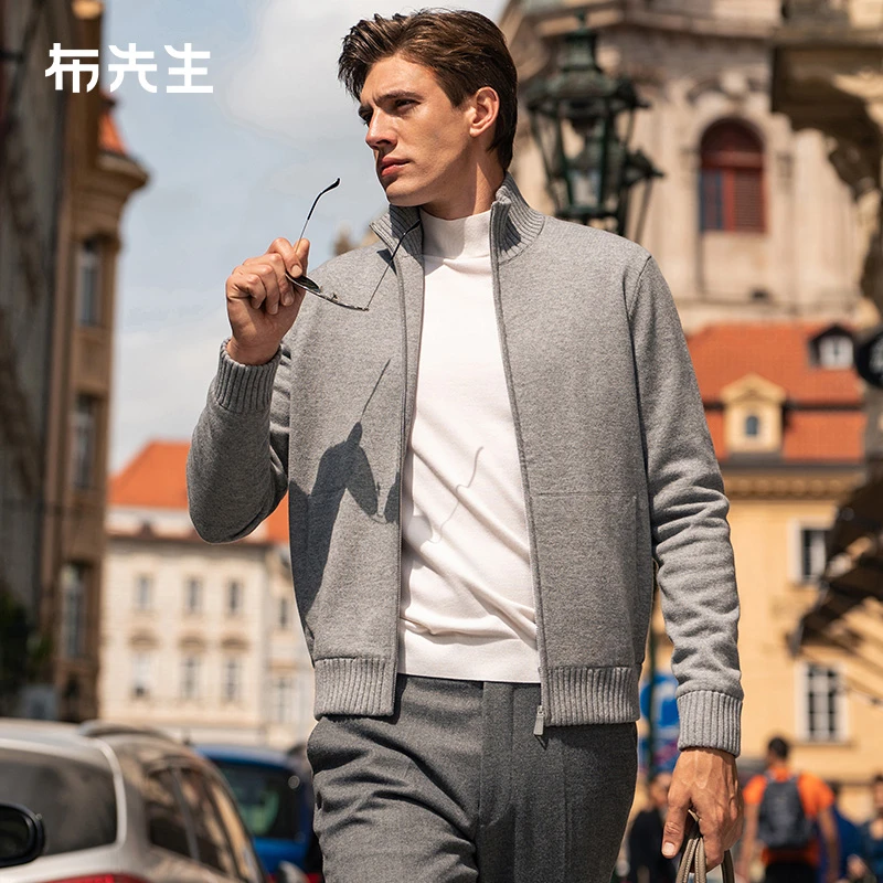 MrBu布先生羊毛立领外套男春季加厚百搭半高拉链开衫BT12312