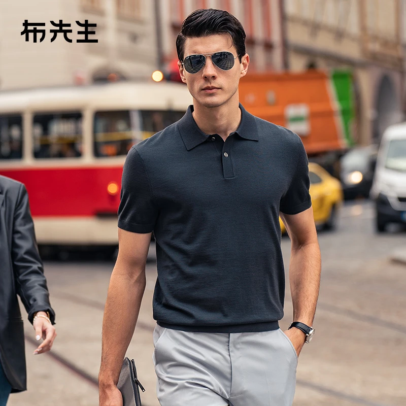 【翻领】布先生可机洗毛T羊毛衫短袖秋季新款商务男装上衣针织衫