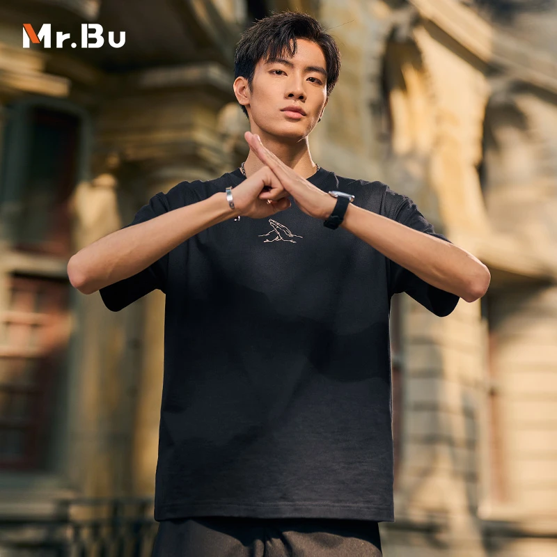 【国潮联名】MrBu布先生刺绣短袖重磅纯棉t恤男半袖GT01867断码清仓