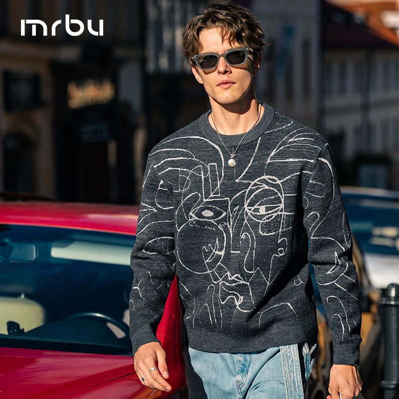Mr.Bu布先生廓形长袖绵羊毛针织衫男秋冬加厚毛衣KT15700断码清仓