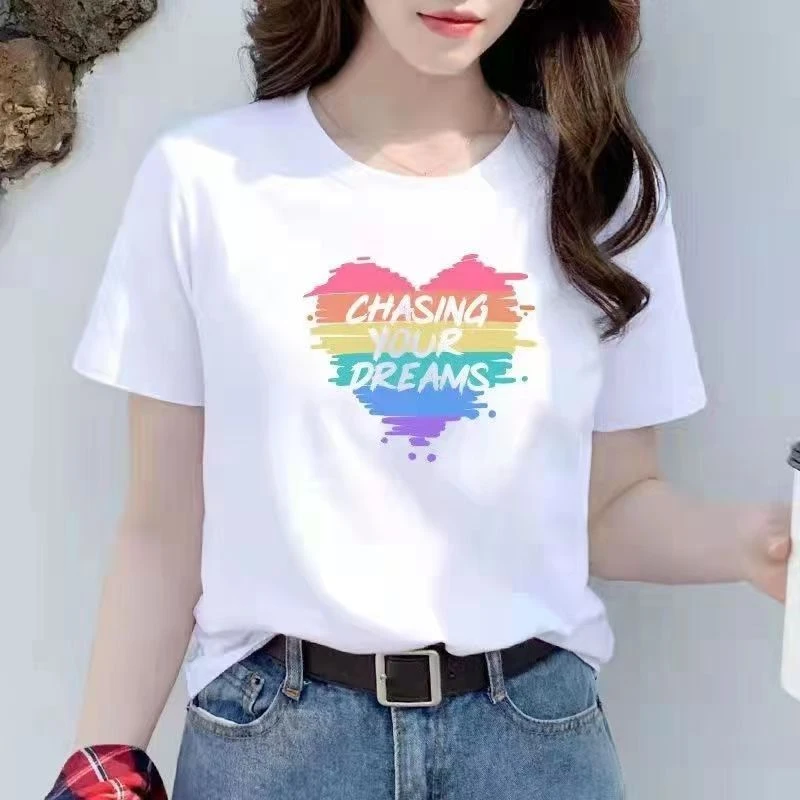 纯棉纯色T恤短袖百搭春夏打底衫男女款厚不透显瘦【炫彩爱心】