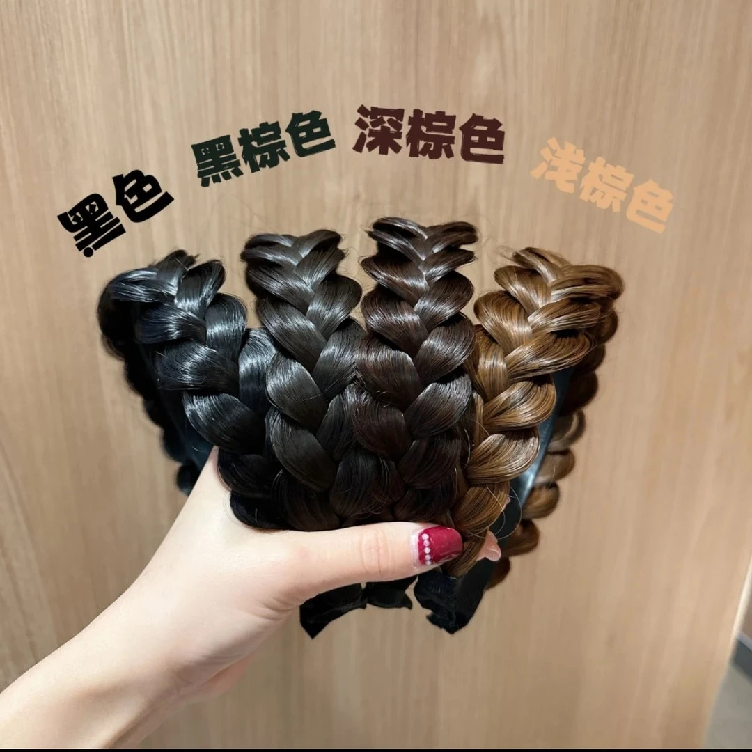 麻花辫假发发箍女2024新款宽边鱼骨辫子头箍发卡高颅顶遮白发发捆