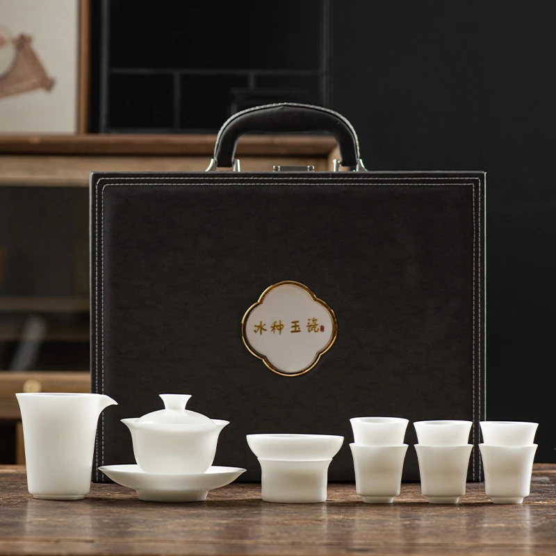 正宗德化白瓷冰种玉瓷功夫茶具套装素烧羊脂玉盖碗家用送礼简约