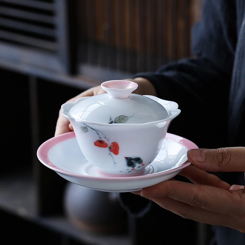 仁坤手绘颜色釉盖碗陶瓷耐热沏茶盖碗杯功夫家用茶具单个