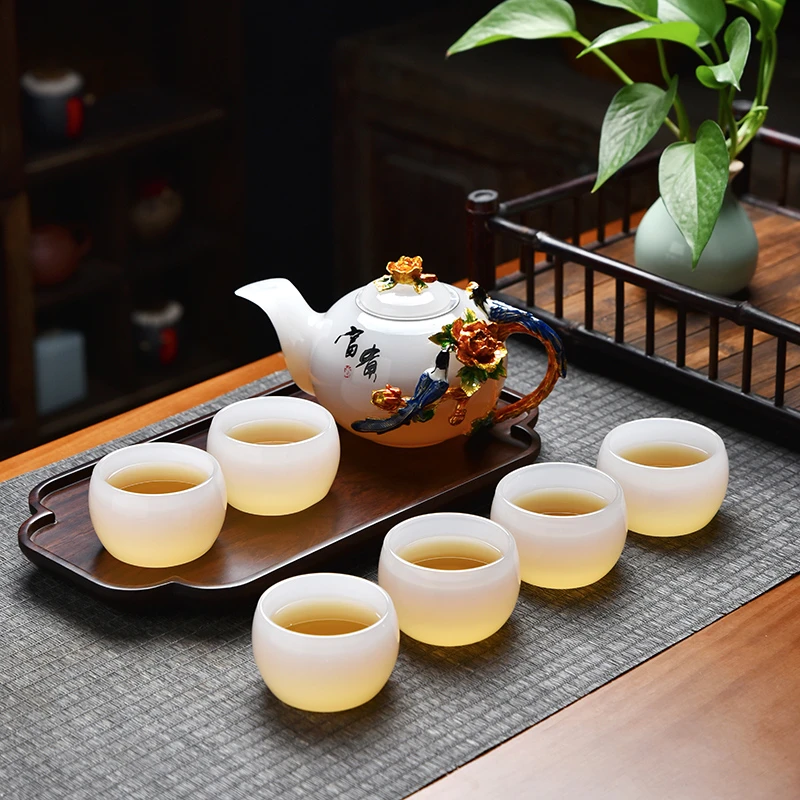 琉璃白玉功夫泡茶具陶瓷家用茶壶杯子现代简约轻奢简易送礼品