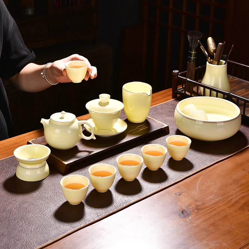 仁坤宝石黄羊脂玉功夫茶具陶瓷家用礼盒装配件工具网红中国风