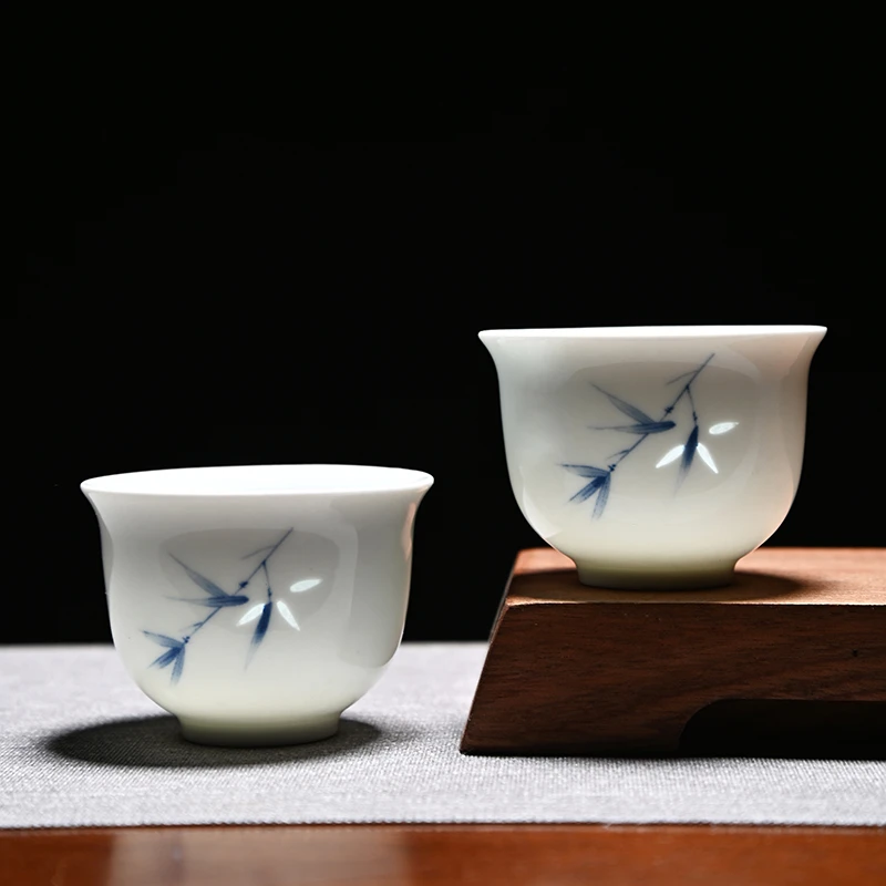 青花玲珑主人杯 蓝彩创意镂空个人专用茶杯白瓷小茶杯中式高档