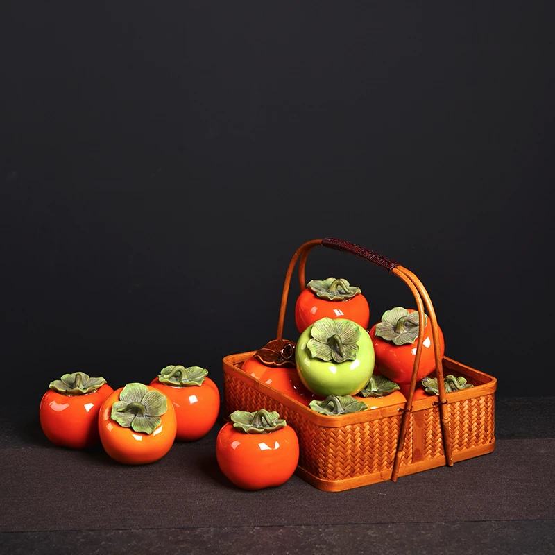 西红柿柿如意功夫茶具陶瓷家用小茶罐叶罐组合轻奢送礼品