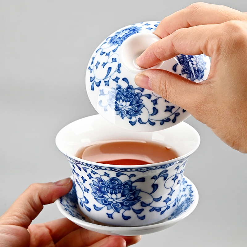德化白瓷三才盖碗茶杯羊脂玉陶瓷单个茶碗带盖高端茶具泡茶套装