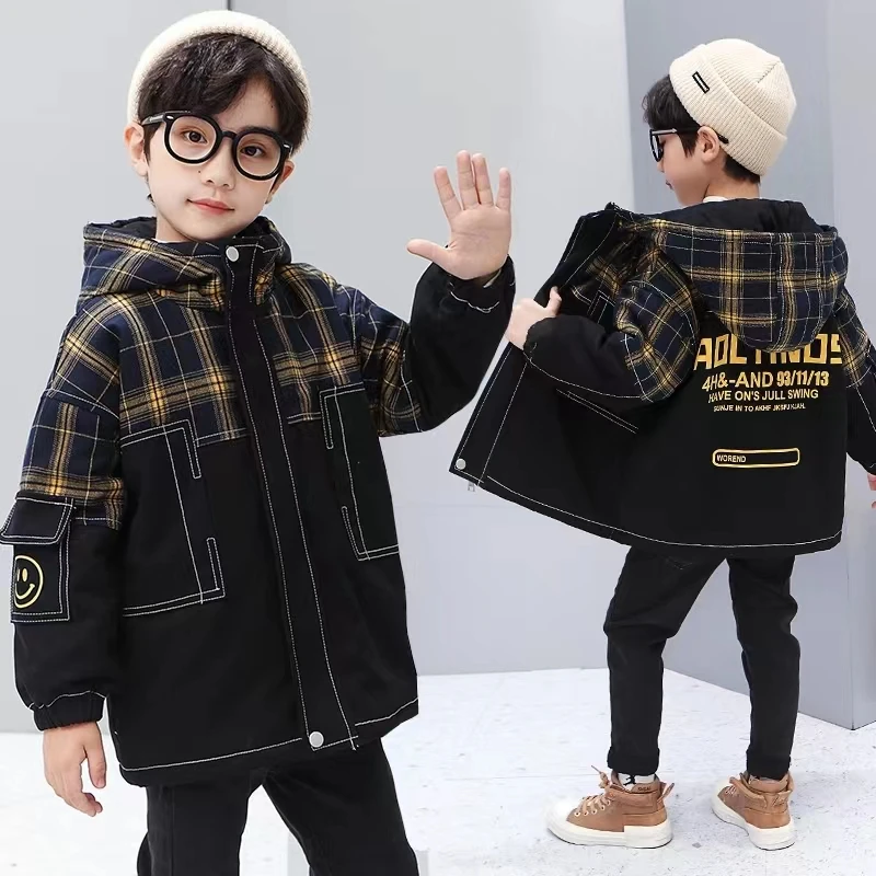春秋男童新款棉服外套潮款洋气加绒加厚派克服XT01冬款时尚连帽