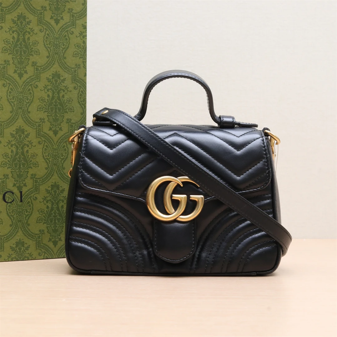 95新 GUCCI/古驰 手提包 肩背包 Mini 21 黑色 皮革C P234035327