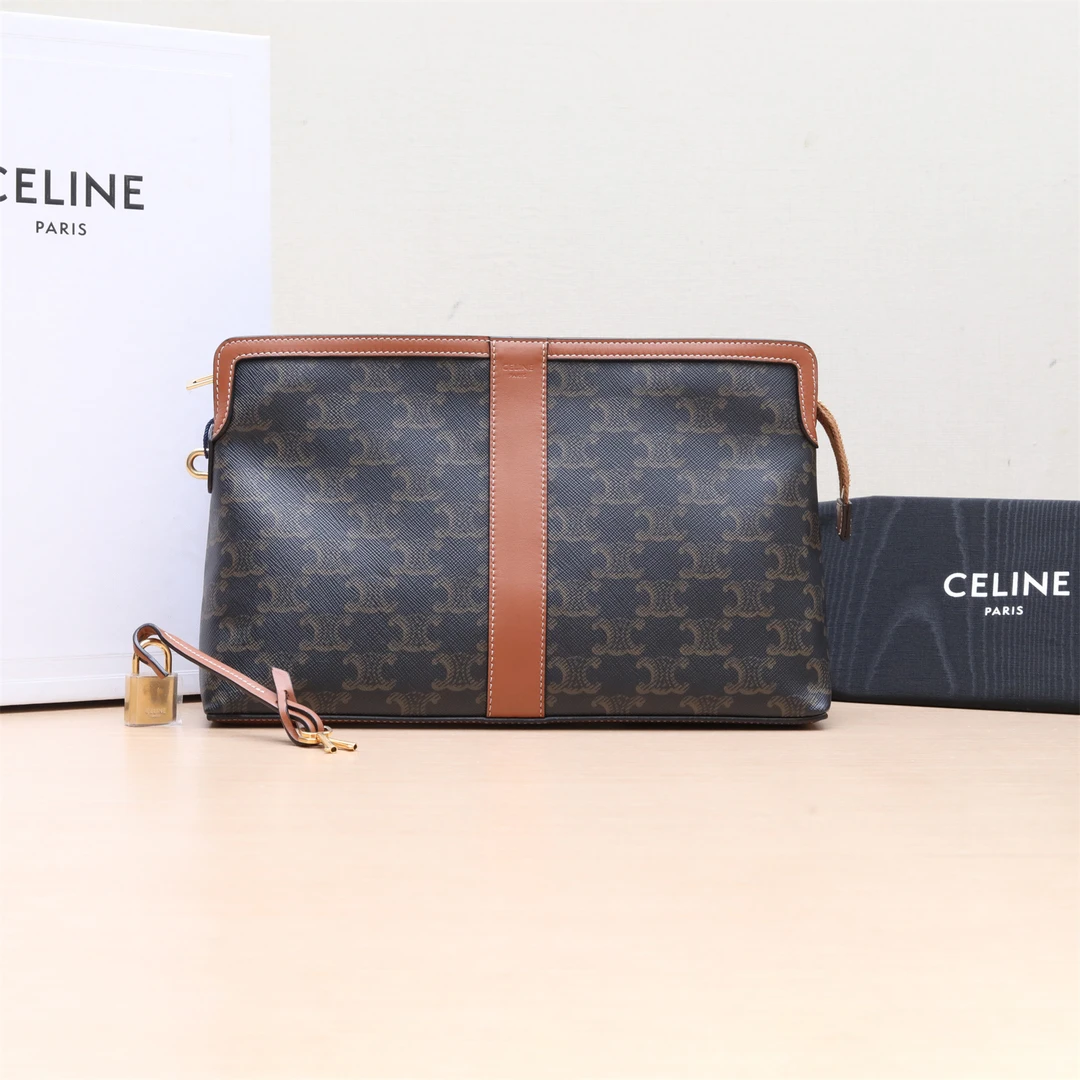 99新 Celine/思琳 凯旋门印花 手拿包 老花 PVC 金扣P244379185