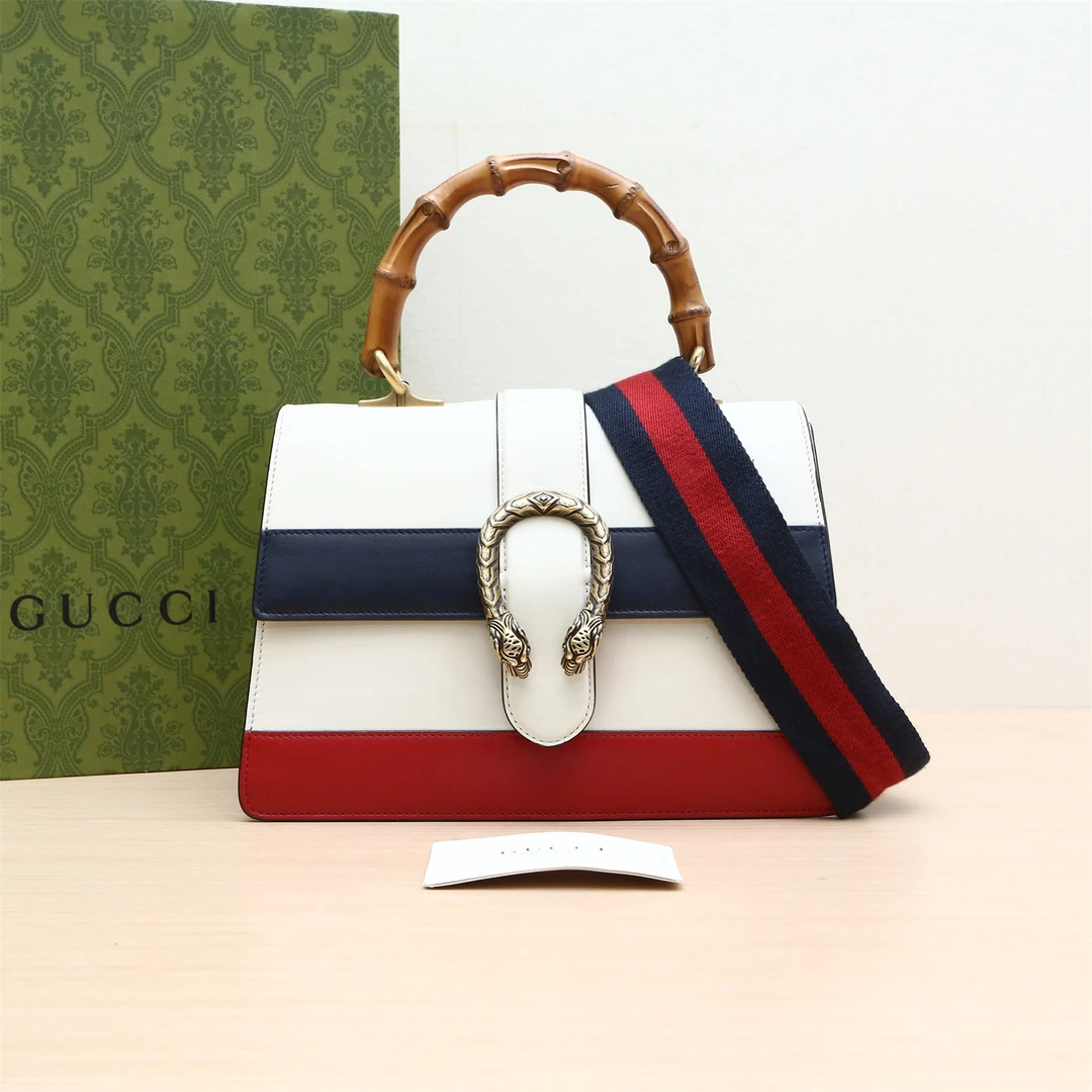 95新 GUCCI/古驰 酒神 竹节手柄 中号 27 拼色 单肩包 P234655826