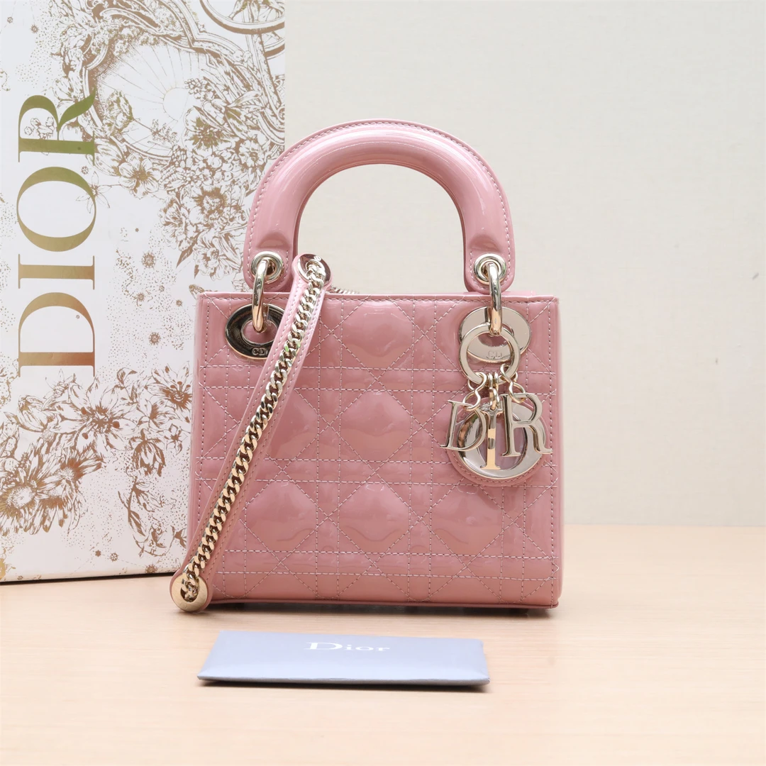 99新 DIOR/迪奥 戴妃包 三格 粉色 单肩包 2023P234140744