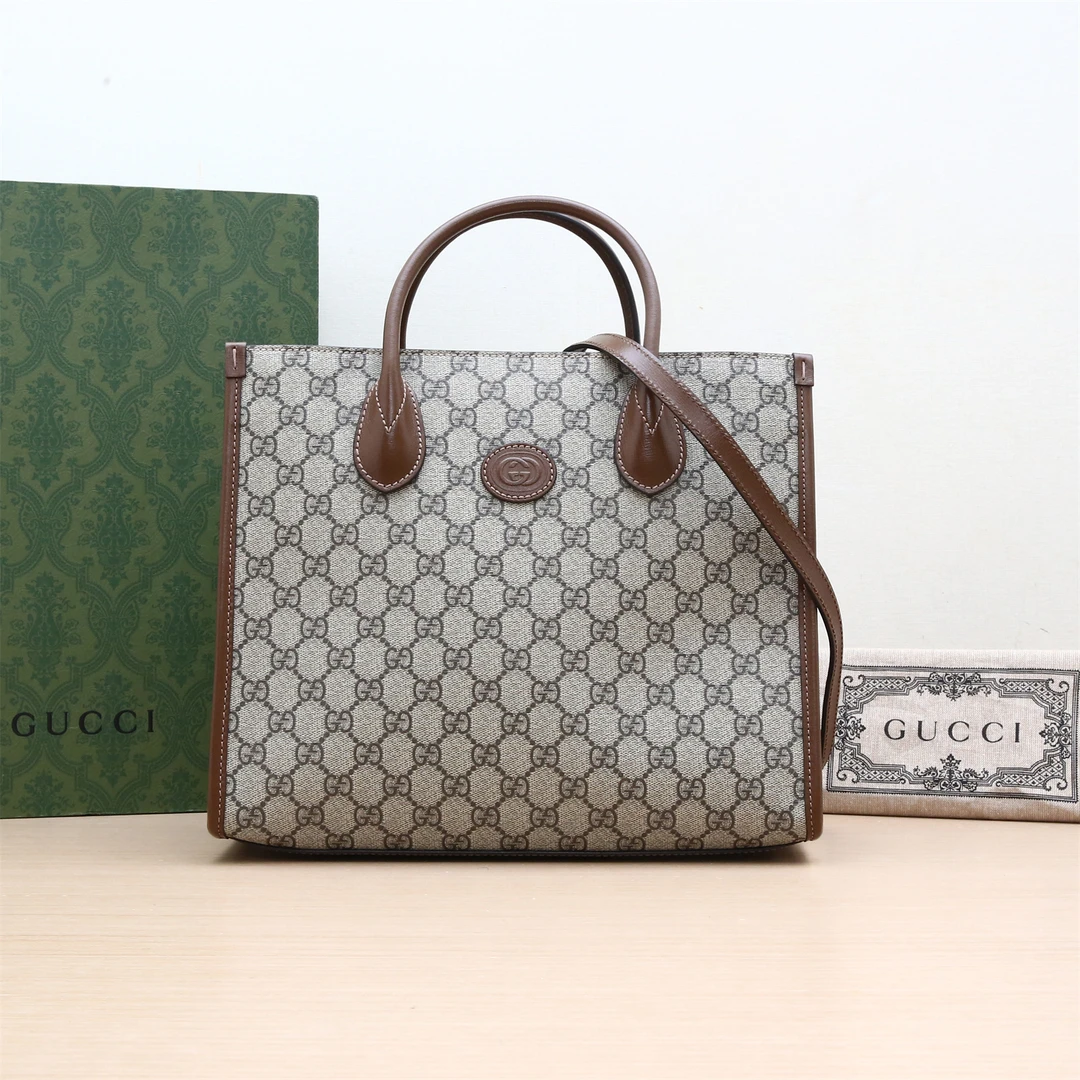 95新 GUCCI/古驰 GG Tote 小号 31 乌木色 手提包 P244487278
