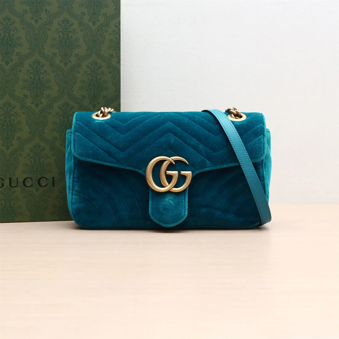 99新 GUCCI/古驰 斜挎包 GG 小号 26 湖蓝色 丝绒 P214871485