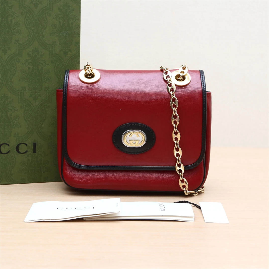 95新 GUCCI/古驰 Arli Mini 17 枣红色 斜挎包 P214872322