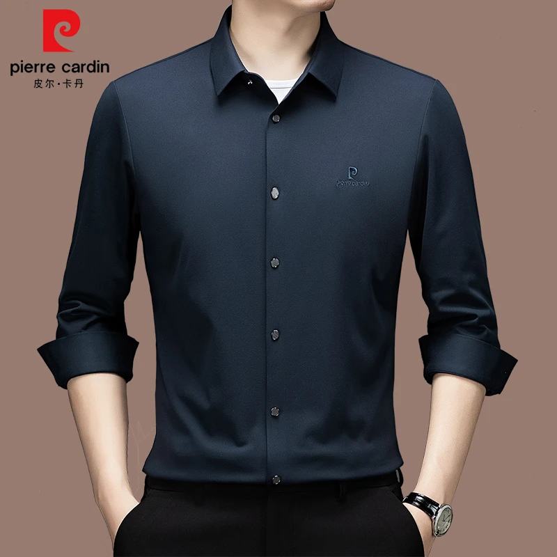 【皮尔卡丹专柜正品】春秋季长袖衬衫男轻奢高档衬衣男抗皱免烫无痕