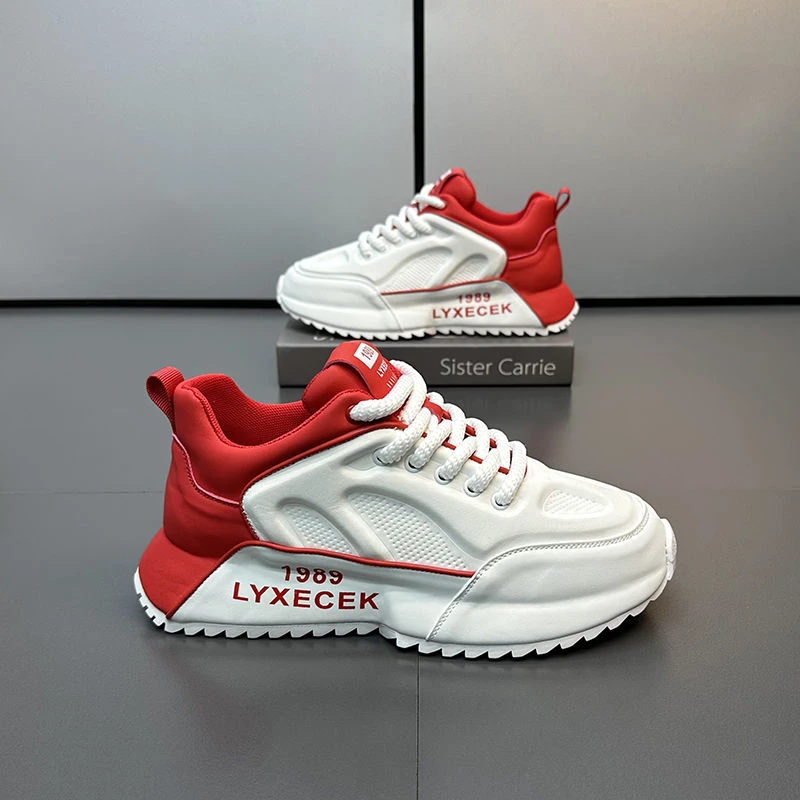 男鞋2025鞋子男春季新款增高皮面拼接潮男鞋休闲时尚老爹鞋厚底鞋