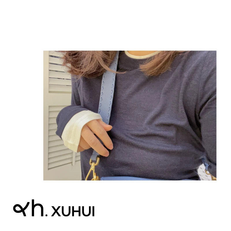 休闲百搭蓝白拼接T恤