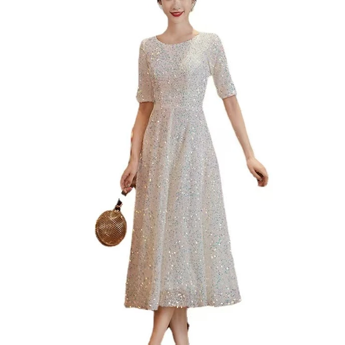 YL轻奢高贵新显瘦修身款白色名媛气质生日晚宴主持晚礼服短裙