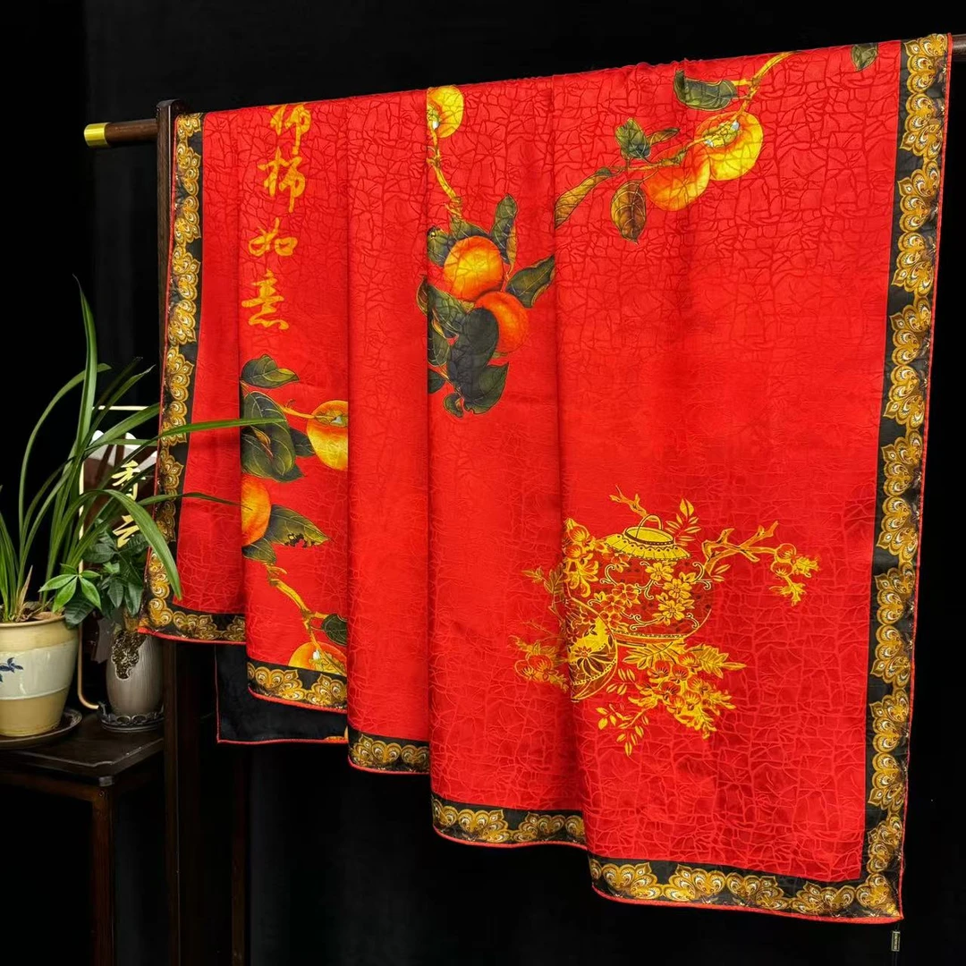 【柿柿如意】龟裂纹香云纱新中式国风披肩丝巾140*140（H-489）