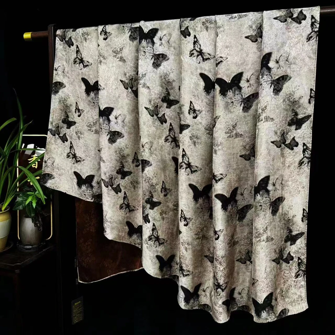 【银屏墨蝶】非遗宋锦新中式香云纱国风百搭披肩丝巾140*140（H-337）