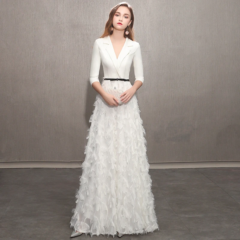 气质轻奢小众法式晚礼服女2024新款宴会高贵年会主持人白色连衣裙