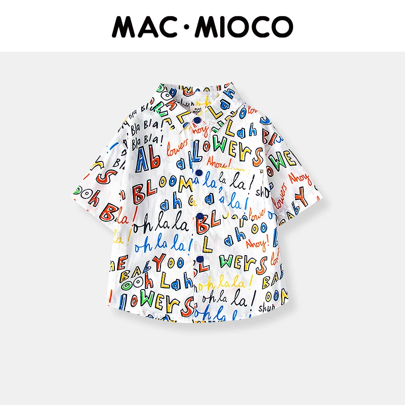 MACMIOCO男童衬衫夏季2023新款宝宝短袖字母薄款韩系童装51646