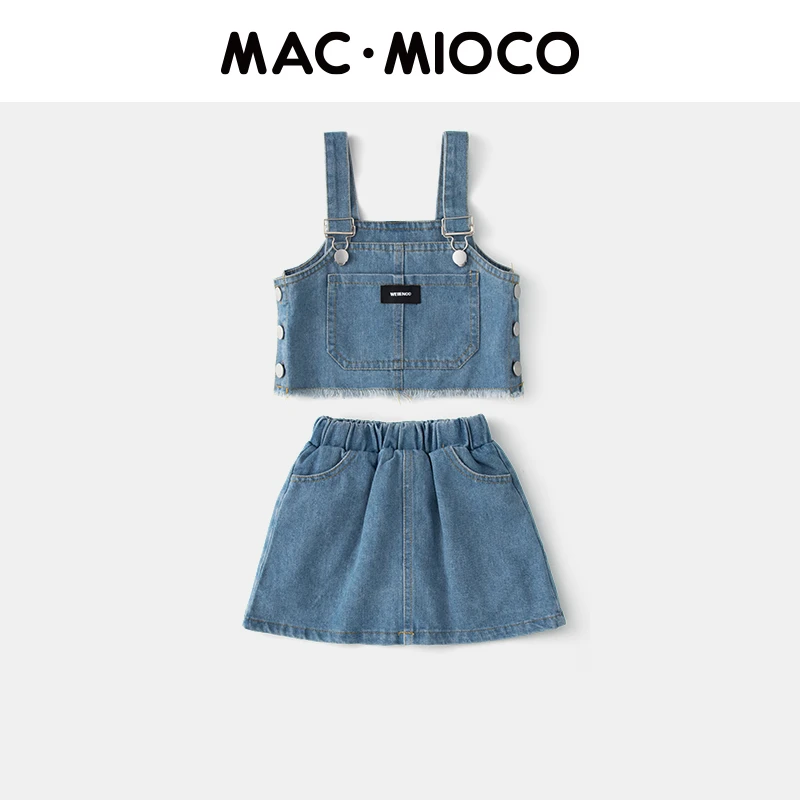 MACMIOCO女童夏装清新可爱吊带式搭配牛仔短裙两件套51647