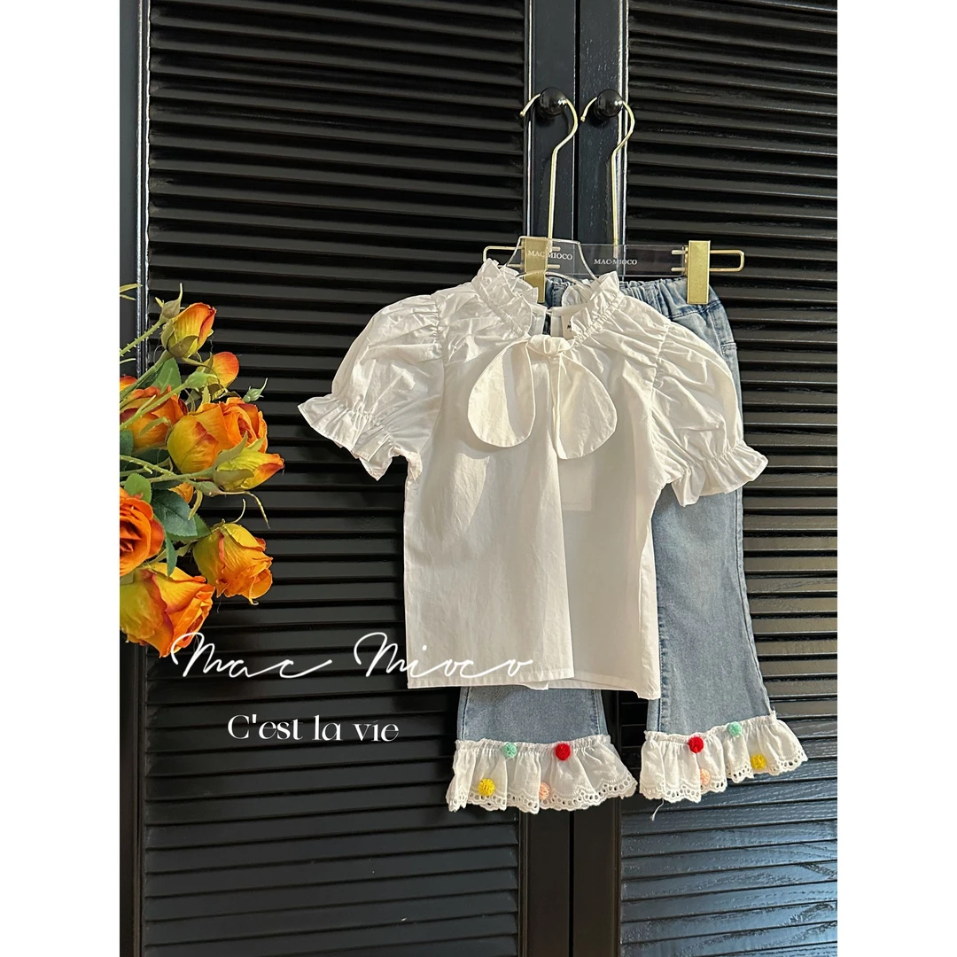 MACMIOCO | 女童夏季气质可爱兔子白色上衣泡泡袖甜美T恤28277