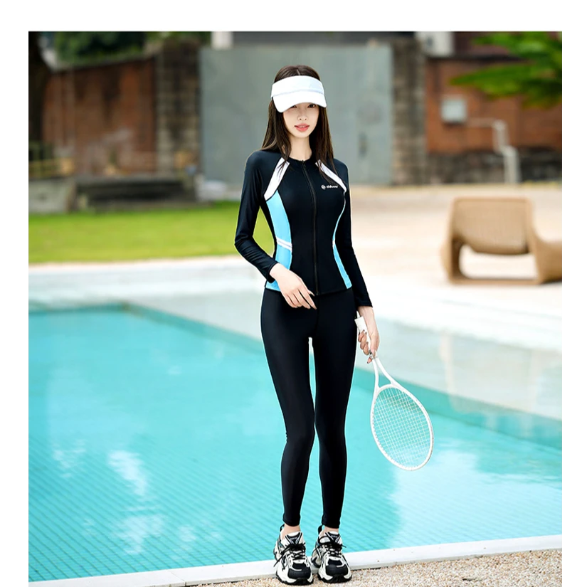 女士分体长袖长裤潜水服防晒显瘦适合游泳冲浪运动