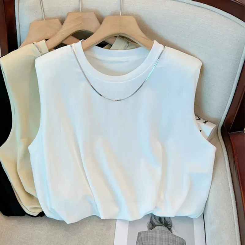 小个子通勤外出t恤背心女士2025年夏季轻奢小众设计圆领无袖上衣