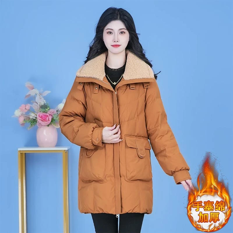 2025年秋冬新款中长款时尚加厚保暖棉服女显瘦休闲百搭高级感外套
