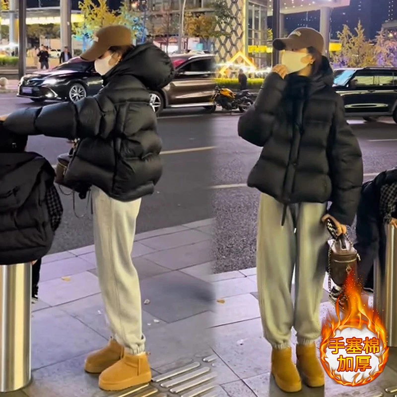 龟背加厚棉服女2025冬季连帽时尚保暖棉衣外套爆款手塞棉面包服