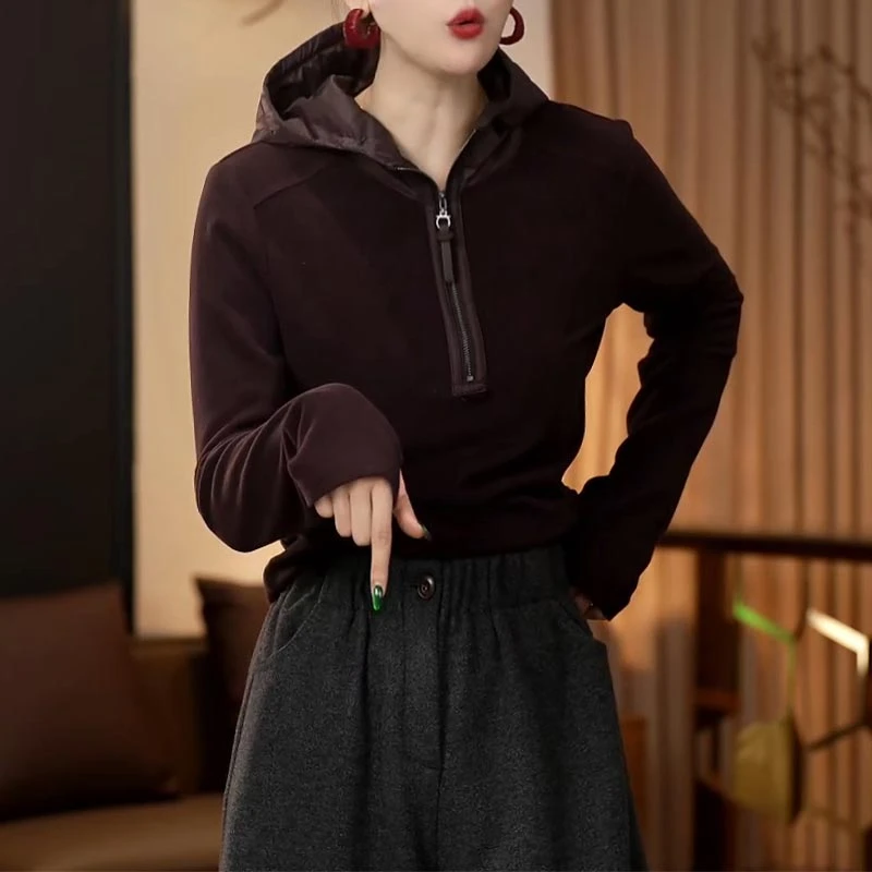 2026年秋冬季新款韩版设计感连帽卫衣女文艺休闲宽松显瘦打底衫潮