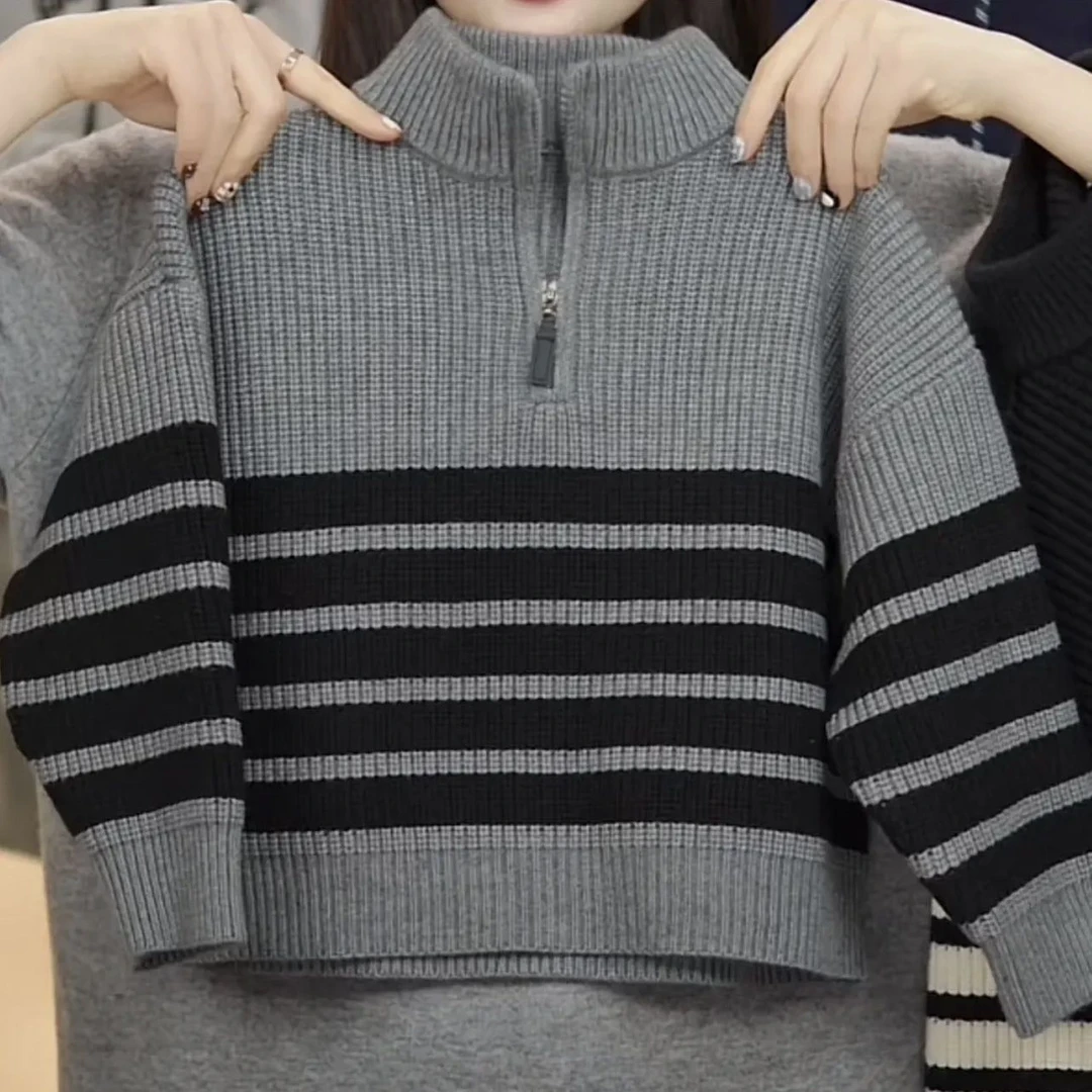 儿童秋冬条纹半高领针织毛衣男童女童休闲打底衫加厚儿童毛衣女孩