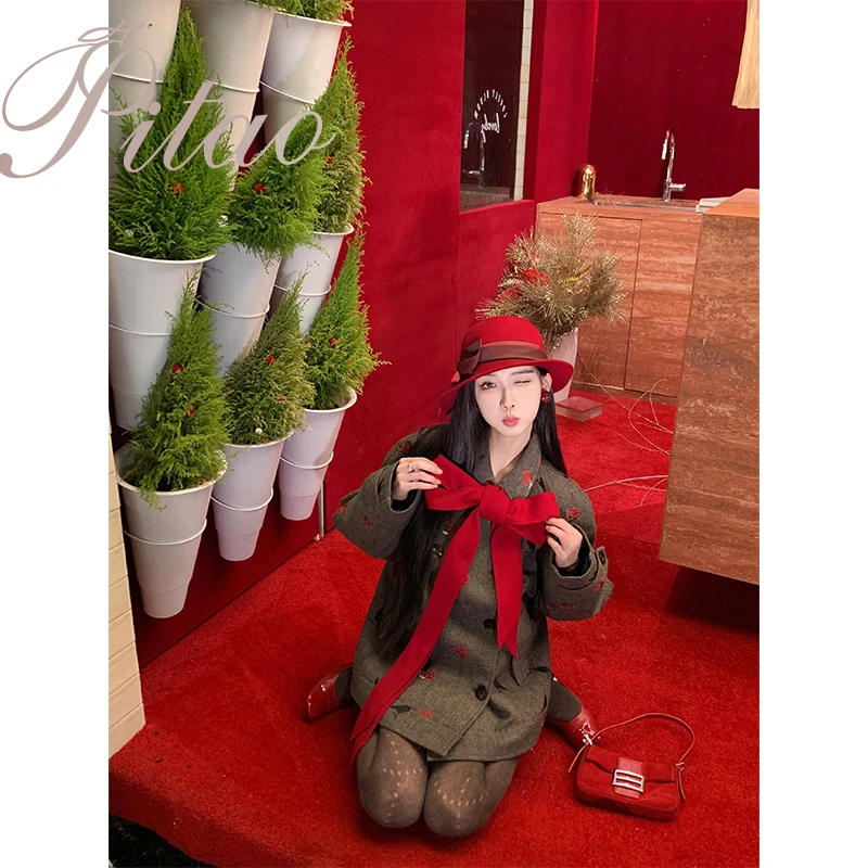 杜屁屁桃PITAO 原创【夜莺玫瑰】高定重工刺绣羽绒服冬季加绒外套