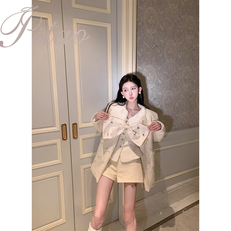 杜屁屁桃PITAO原创【星语星愿】羽绒服新中式暗纹提花加绒外套+马甲