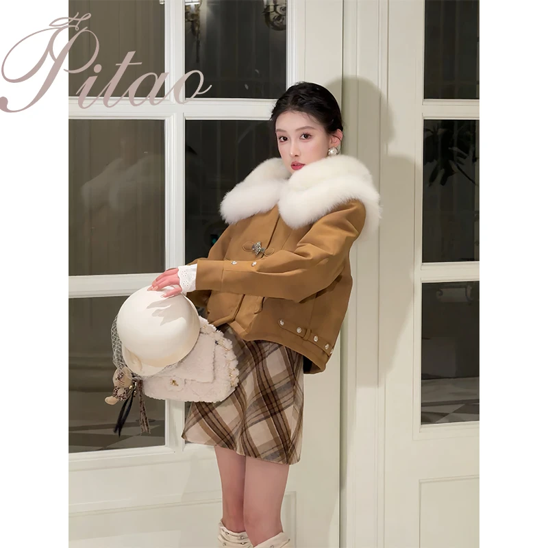 杜屁屁桃PITAO 原创【丹麦童话】秋冬毛绒领焦糖色系设计师款羽绒服