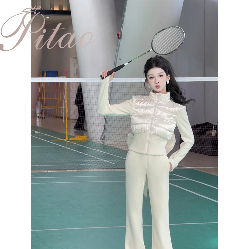 杜屁屁桃PITAO 原创【白雪公主】轻奢短款小香风瑜伽羽绒服+微喇裤