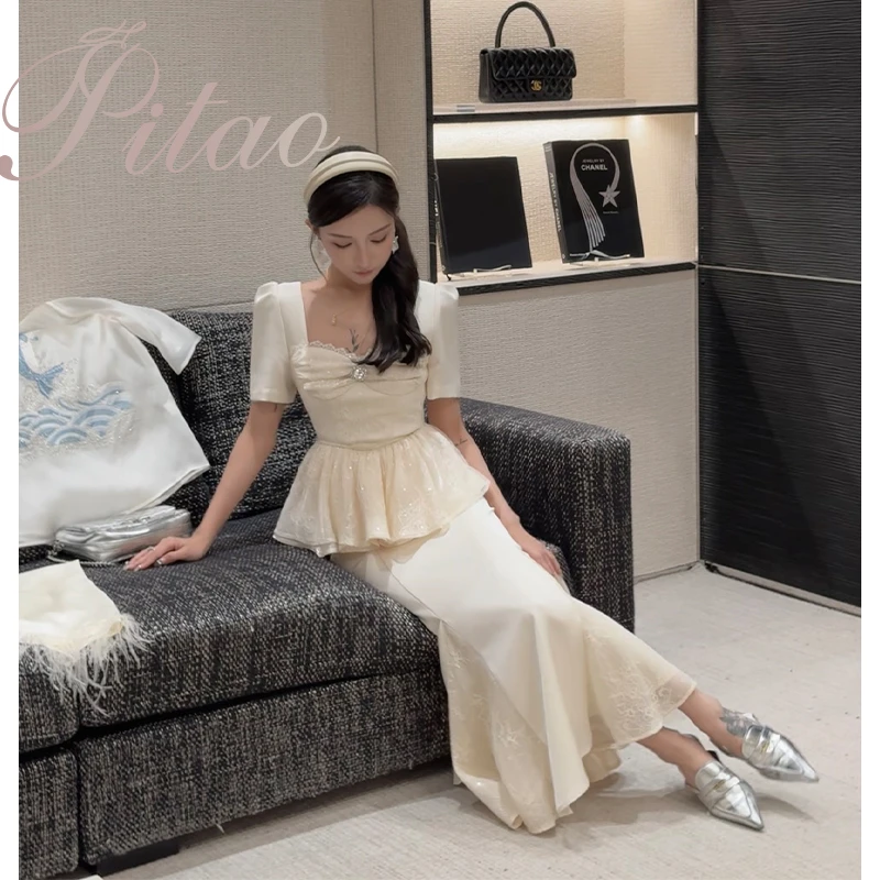 杜屁屁桃PITAO 原创【月光舒曼】上衣+半裙气质显瘦夏季小众法式