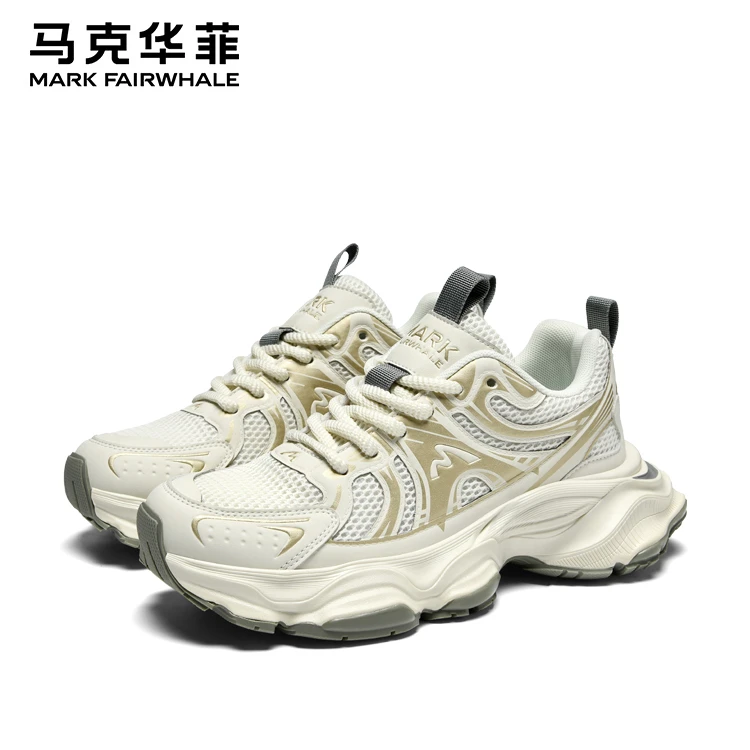 马克华菲男鞋2024秋季新款男士潮流透气小白鞋厚底增高休闲老爹鞋