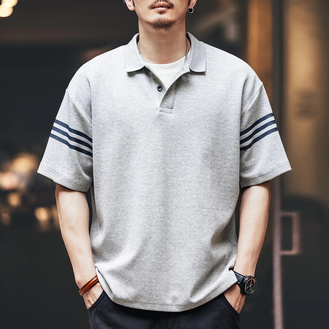 XBX高端美式重磅Polo衫男夏季宽松半袖空气层大码珠地棉短袖T恤男