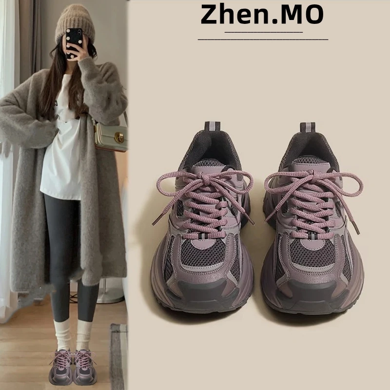 国潮老爹鞋女2024秋季新款透气厚底百搭夏季跑步休闲运动鞋黑色鞋