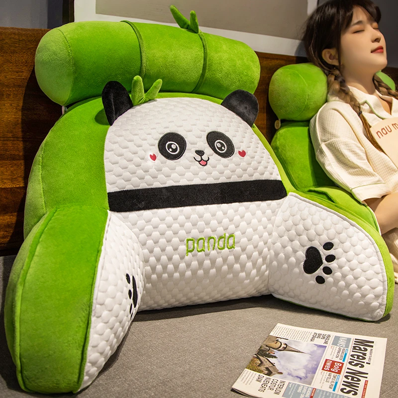 可爱熊猫冰丝豆豆床头靠垫软包腰靠背靠枕床上儿童看书玩手机沙发