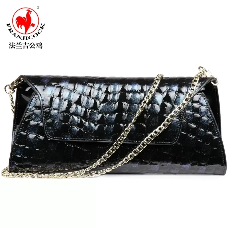 法国法兰吉公鸡真皮手包牛皮单肩女包手包大容量时尚压花晚宴女包
