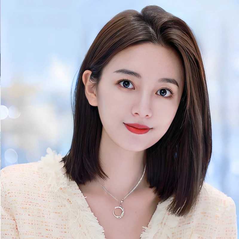 【中长发八字刘海】知性气质锁骨短发假发女全真发整顶蕾丝假发套
