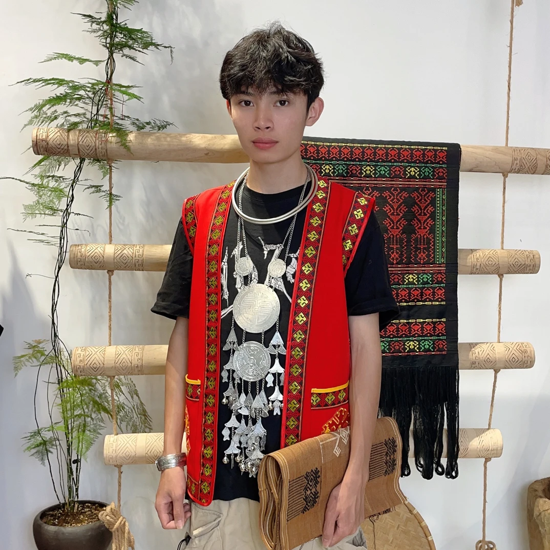 【三月黎好】海南黎锦黎族节日聚会舞台背心马夹无袖坎肩夏季男士款
